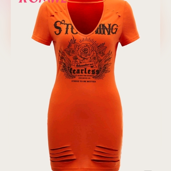 Stylish Orange Cut Out Shirt Dress L - Picture 1 of 4